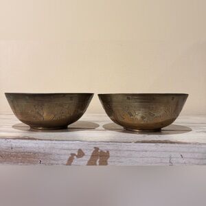 Two Vintage Brass Engraved Decorative Bowls
